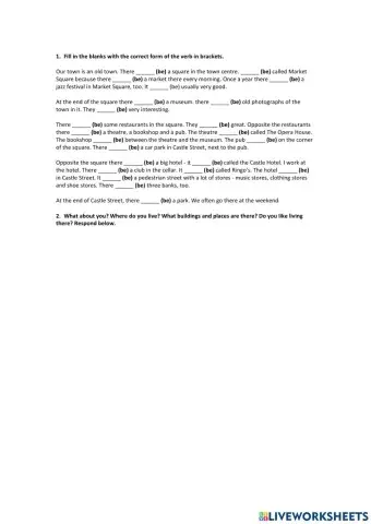 To be, my town worksheet