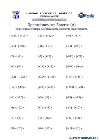 Miscelánea de operaciones de números enteros
