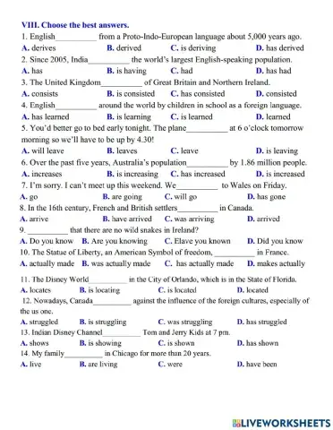 Tense-past, present  simple continuous, present perfect