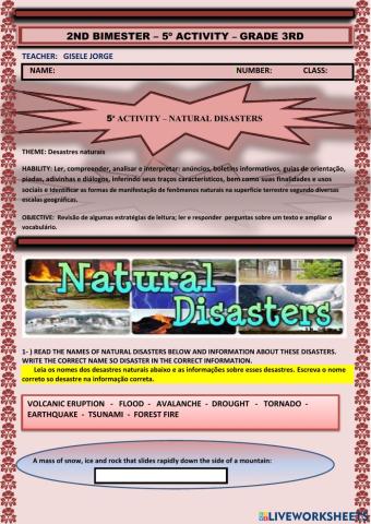2nd BIMESTER - 5ª ACTIVITY – NATURAL DISASTERS - 3rd