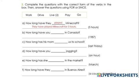 Present Perfect - for and since - Activity Nº1
