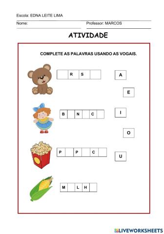 Vamos preencher com as vogais!