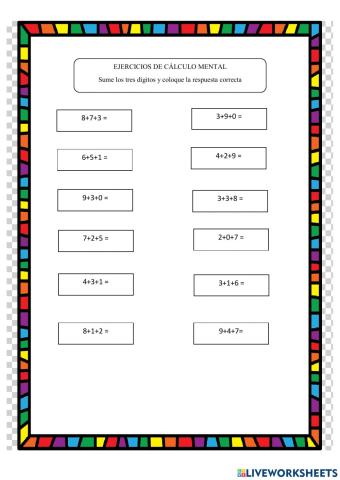 Ejercicios de cálculo mental