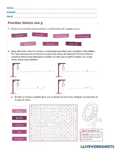 Familias léxicas con g