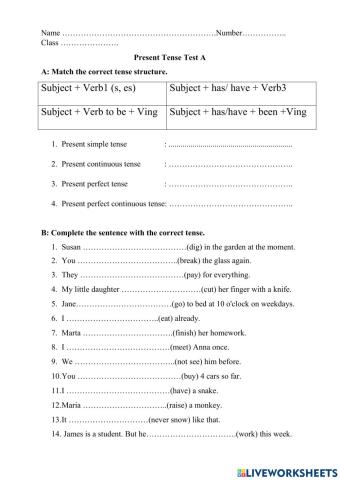 Present tense testA