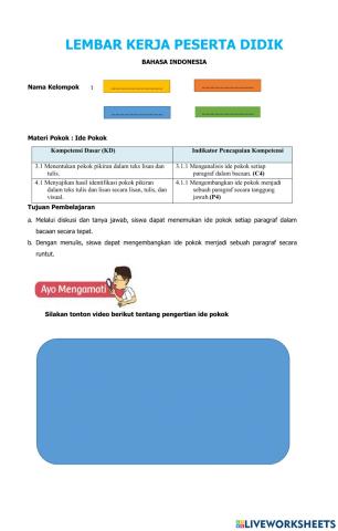 LKPD Bahasa Indonesia Tema 1 Subtema 1 Pembelajaran 1