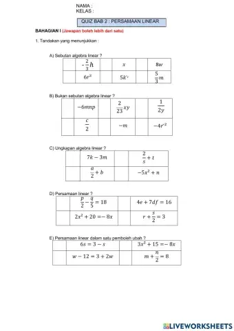 2.0 : Persamaan Linear