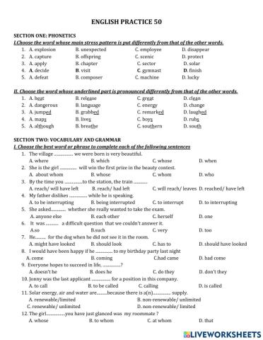 English Practice 50