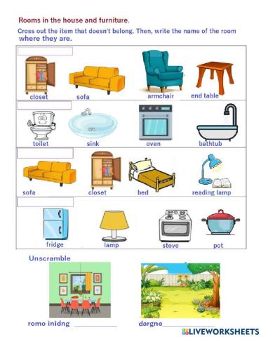 Rooms in the house and furniture