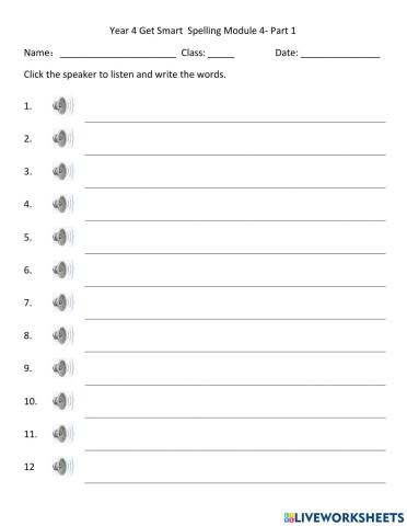 Year 4 Get Smart  Spelling Module 4- Part 1