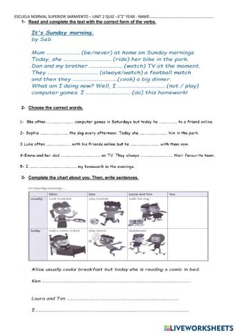 Quiz Present Simple - Present Continuous
