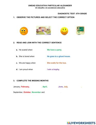 Diagnostic English Test's Sixth grade