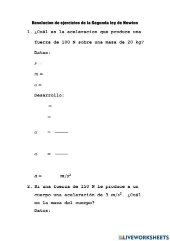 Ejercicios: Segunda ley de Newton