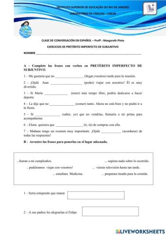 Ejercicios de pretérito imperfecto de subjuntivo