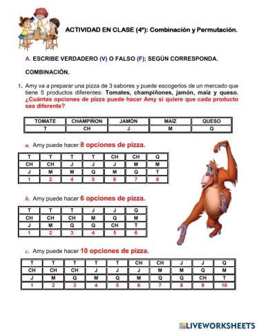 Estadística. COMBINACIÓN Y PERMUTACIÓN. 4°.