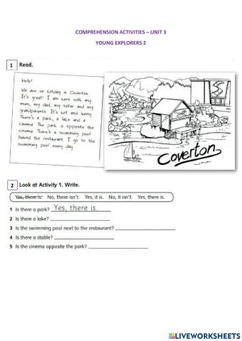 Comprehension activities - Unit 3 - Young explorers 2