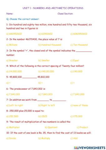 Grade 4 Unit 1 Maths