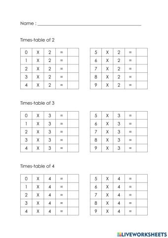 Times-table 2-9