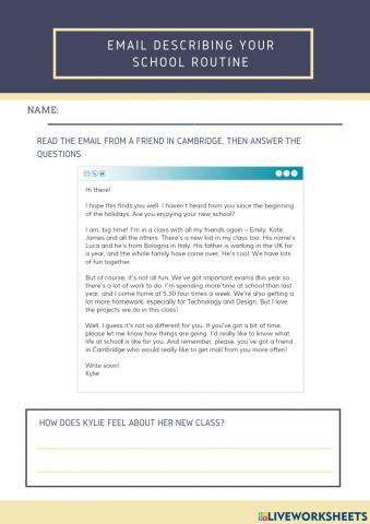 Email describing your school routine