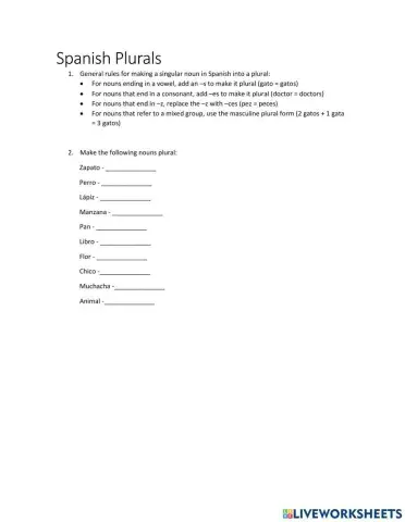 Spanish Lessons: Plurals