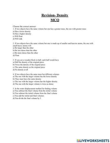 Revision- Density MCQ