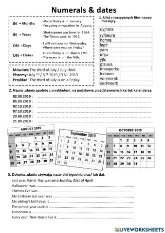 Numerals, ordinals, dates