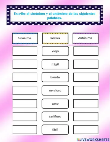 SINONIMOS ANTONIMOS  JEUEVES