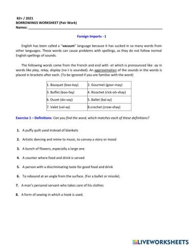 B2+ Borrowings Worksheet