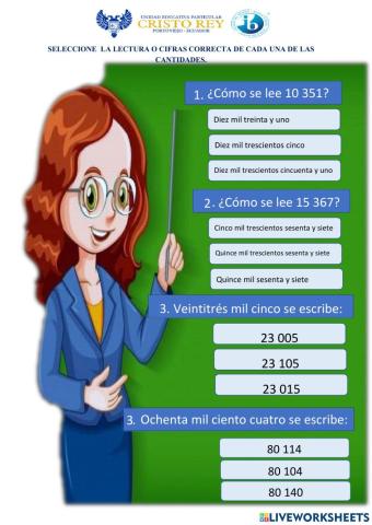 Escritura de cantidades de cinco cifras.