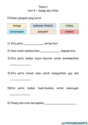 Bm tahun1 unit 8 sedap dan sihat