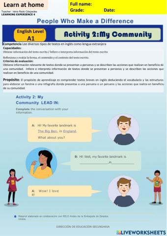 People who make a difference activity 2 week16 A1A1 irc