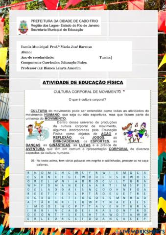 Caça palavras cultura corporal