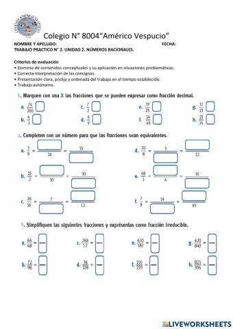 TRABAJO N°2.UNIDAD2. NÚMEROS RACIONALES.