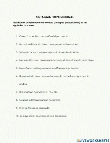 Complemento del nombre Sintagma preposicional