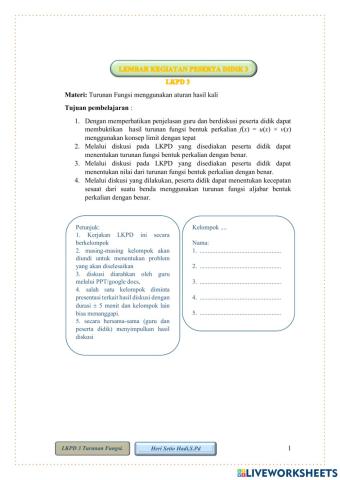 Turunan Fungsi (hasil kali)