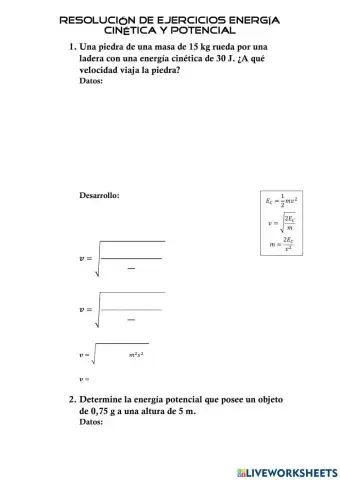 Ejercicios energía cinética y potencial
