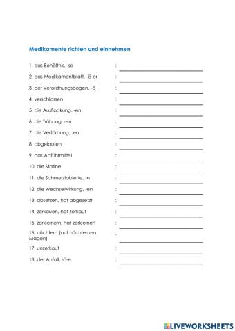 Pflege Wortschatz 15