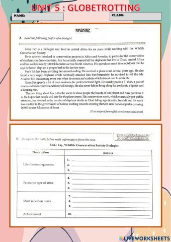 Unit 5: globetrotting