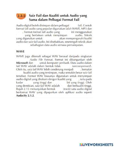 2.2.5 saiz fail dan kualiti untuk audio yang sama dalam pelbagai format fail