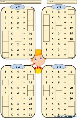 Sifir darab 2,3,4 & 5