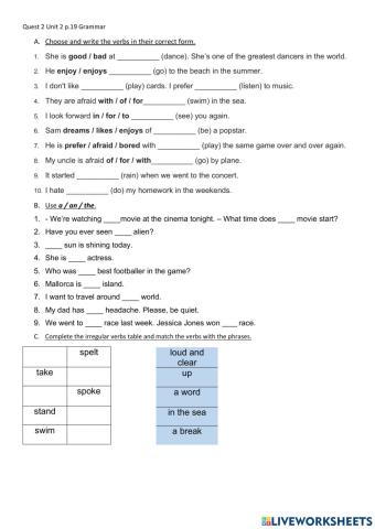 Quest Unit 2 grammar