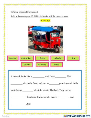Unit 4 Getting Around- A Tuk- tuk