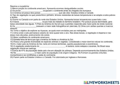 Continente americano - cruzadinha