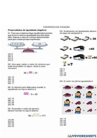 Propriedades igualdades