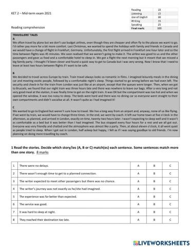 KET 2 mid term exam 2021 Reading and listening