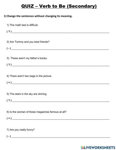 English quizz - secondary