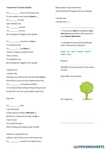 Song- Lemon tree-Present continuous