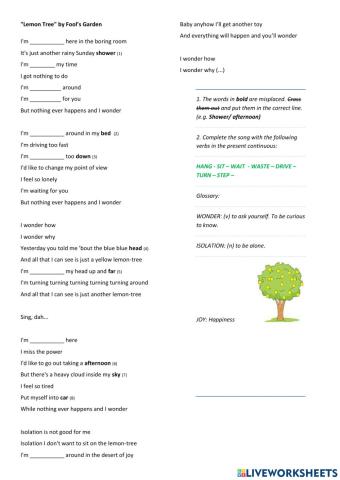 Song- Lemon tree-Present continuous