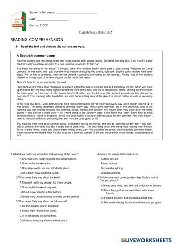 English Test (unit 1 & 2)