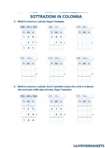 Sottrazioni in colonna